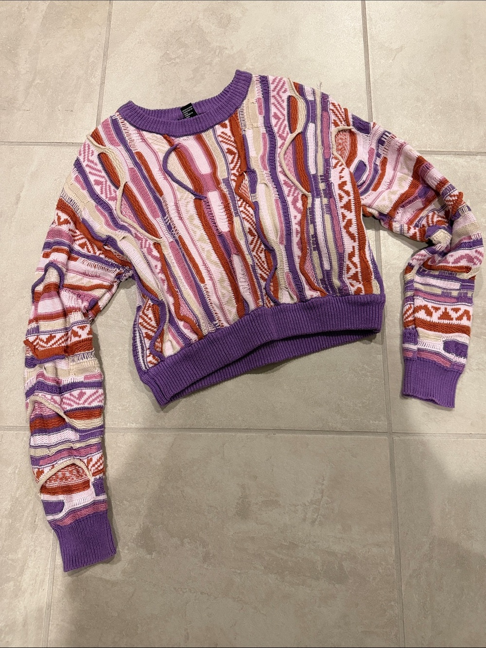 Vibrant Purple & Pink Coogi Style Cropped Sweater